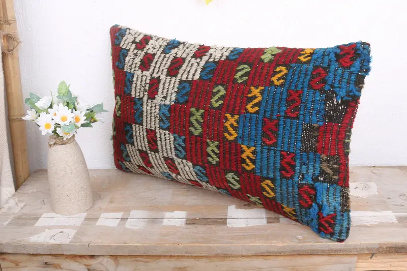 Handwoven Pillow Cover Pillow Cover, 12x20 Blue Pillow Cover, Pillow for Couch, Kilim Pillow Cover, Pillow Case, Throw Kilim Pillow - 4