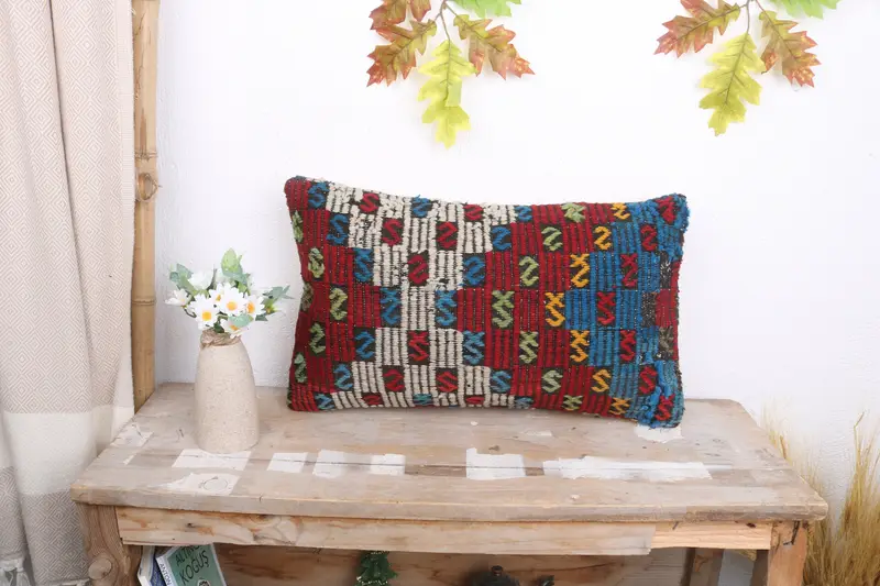 Handwoven Pillow Cover Pillow Cover, 12x20 Blue Pillow Cover, Pillow for Couch, Kilim Pillow Cover, Pillow Case, Throw Kilim Pillow - 1