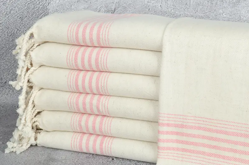 Monogram Hand Towel Cotton Pink Stripes, 18x36 Inches, Beige