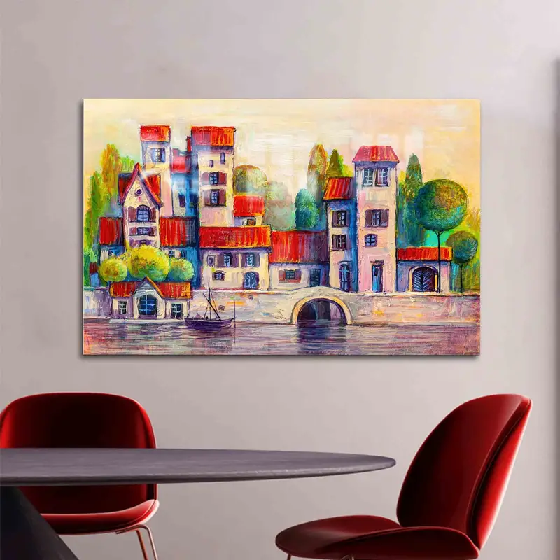 エレガントなプリントガラス：ヴィンテージの魅力を備えたモダンな街並み