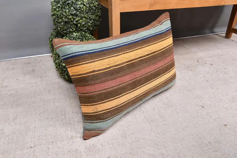 Home Decor Pillow, Vintage Kilim Pillow, 16x24 Yellow Pillow Sham, Accent Pillow Sham, Vintage Throw Cushion Case, Pillow Cover, Kilim Pillow - 7