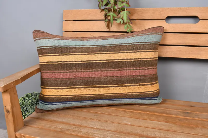 Home Decor Pillow, Vintage Kilim Pillow, 16x24 Yellow Pillow Sham, Accent Pillow Sham, Vintage Throw Cushion Case, Pillow Cover, Kilim Pillow - 1