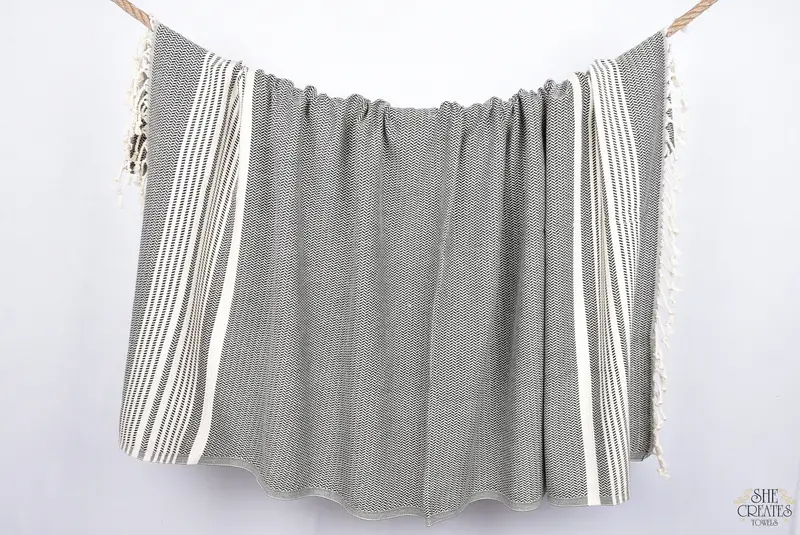 Embroidered Towel, Lightweight towel, Bridal Gifts, Scarf Towel, Lightweight Turkish towel, Girls Weekend Getaways Gifts, 70x40 Cotton Striped Towel - 8