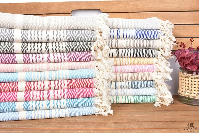 Embroidered Towel, Lightweight towel, Bridal Gifts, Scarf Towel, Lightweight Turkish towel, Girls Weekend Getaways Gifts, 70x40 Cotton Striped Towel - 1