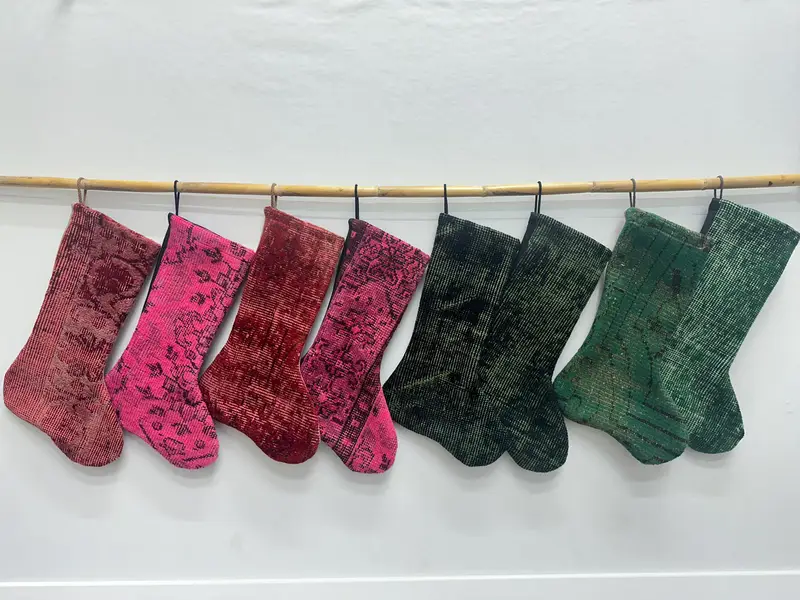 Festive Pink & Red Christmas Stocking, 7x17 Inches Christmas Stocking