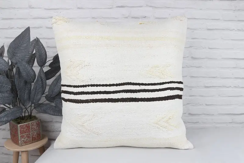 24x24 White Cushion Case, Decorative Throw Pillow, Turkish Kilim Pillow, Yoga Pillow Sham, Ethnical Kilim Rug Pillow, Kilim Pillow, Cushion Cover - 2