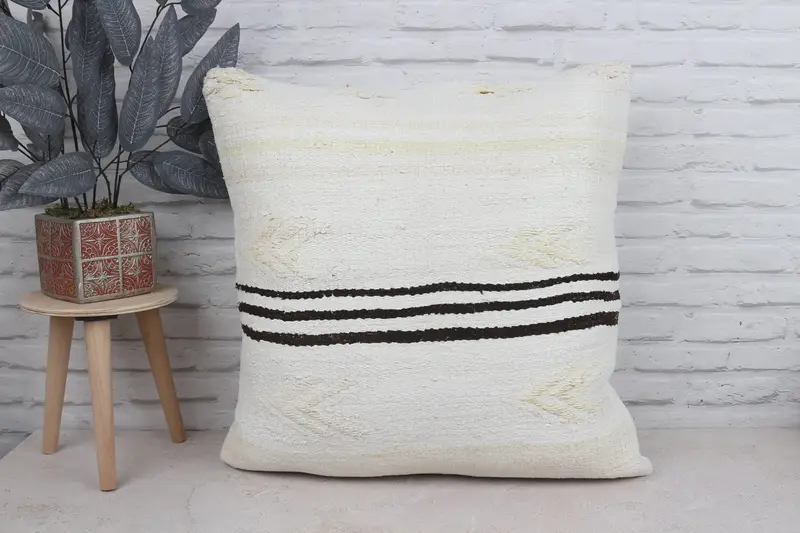 24x24 White Cushion Case, Decorative Throw Pillow, Turkish Kilim Pillow, Yoga Pillow Sham, Ethnical Kilim Rug Pillow, Kilim Pillow, Cushion Cover - 1