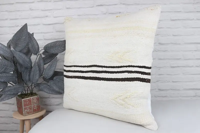 24x24 White Cushion Case, Decorative Throw Pillow, Turkish Kilim Pillow, Yoga Pillow Sham, Ethnical Kilim Rug Pillow, Kilim Pillow, Cushion Cover - 4