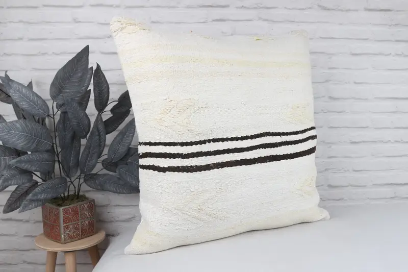 24x24 White Cushion Case, Decorative Throw Pillow, Turkish Kilim Pillow, Yoga Pillow Sham, Ethnical Kilim Rug Pillow, Kilim Pillow, Cushion Cover - 3