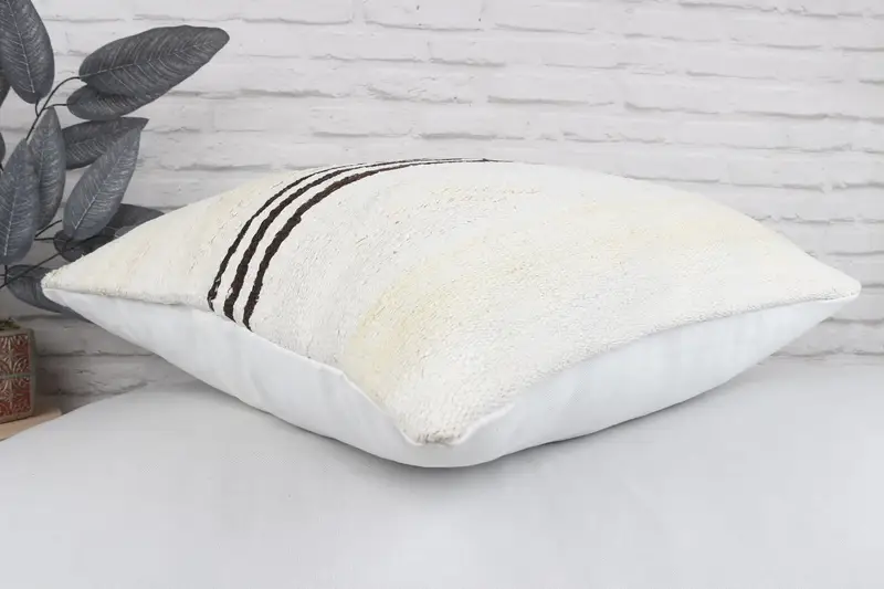 24x24 White Cushion Case, Decorative Throw Pillow, Turkish Kilim Pillow, Yoga Pillow Sham, Ethnical Kilim Rug Pillow, Kilim Pillow, Cushion Cover - 7