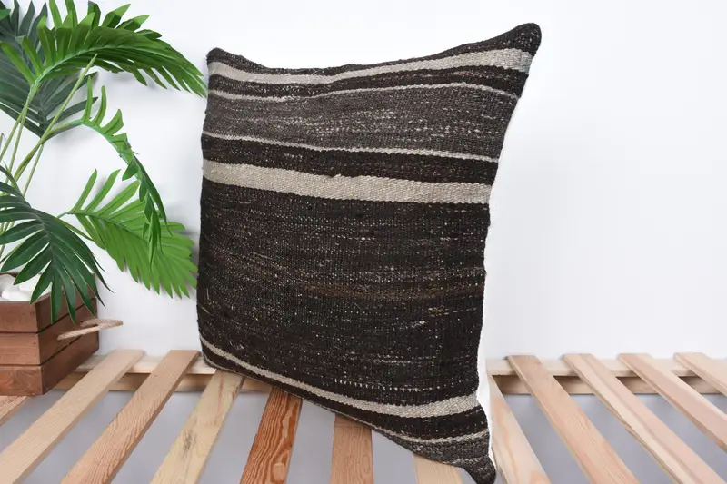 Boho Pillow, Pillow Sham, 20x20 Brown Pillow Cover, Bed Cushion Case, Handmade Kilim Cushion, Pillow for Sofa, Cozy Throw Pillow Case - 5