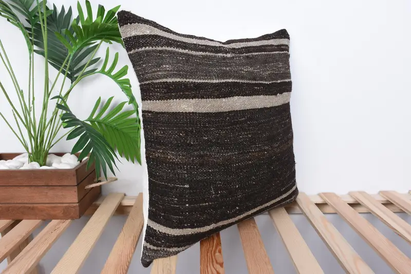 Boho Pillow, Pillow Sham, 20x20 Brown Pillow Cover, Bed Cushion Case, Handmade Kilim Cushion, Pillow for Sofa, Cozy Throw Pillow Case - 4