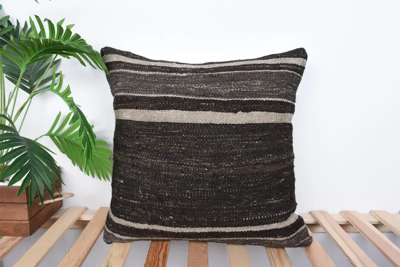 Boho Pillow, Pillow Sham, 20x20 Brown Pillow Cover, Bed Cushion Case, Handmade Kilim Cushion, Pillow for Sofa, Cozy Throw Pillow Case - 1