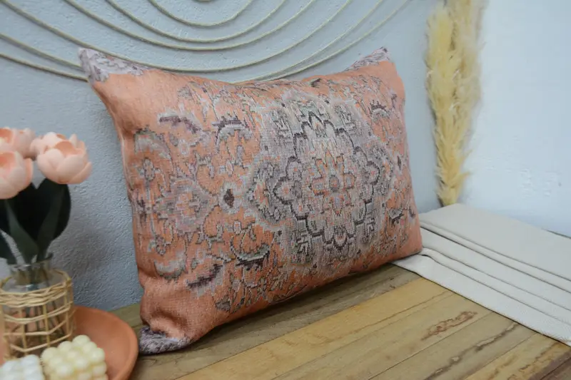 Braun & Rot besticktes Wurfkissen, Vintage Quadratisches Kissen