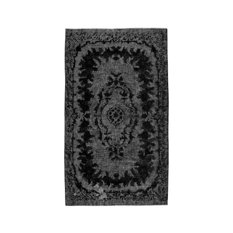 Vintage Teppich, 5,7x9,9 ft türkischer Teppich, schwarzgrauer Wollteppich mit Pflanzen und Bäumen - 1