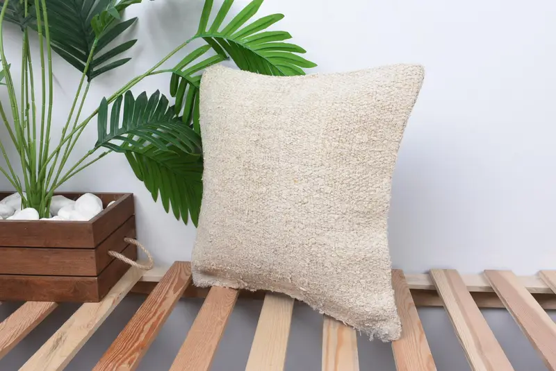 Accent Throw Pillow Case, Gift Pillow, 14x14 White Pillow Cover, Pillow, Kilim Cushion Sham, Vintage Kilim Pillow, Turkish Bench Cushion Cover - 5