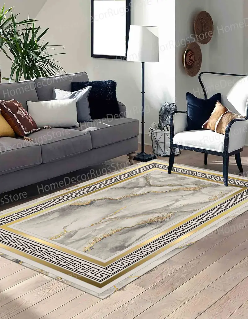 Alfombra estampada de lujo de mármol abstracto dorado, elegancia moderna