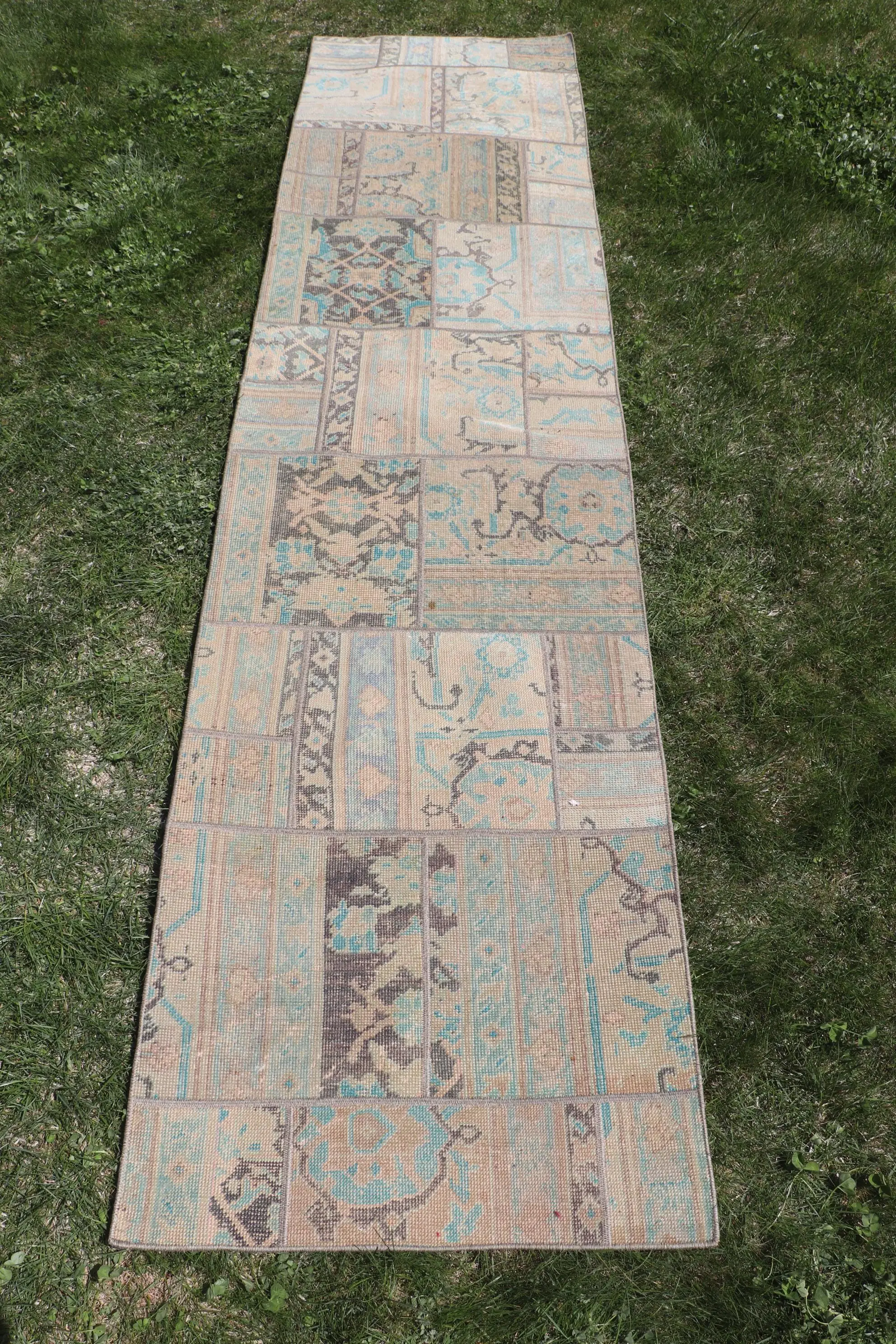 Türkischer Teppich, Läufer 2,1x8,7 ft Vintage Teppich, Blaubrauner Ombré-Wollteppich - 1