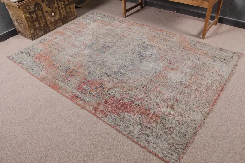 Türk Oushak Bölge Halısı 5x7,2 ft (151x218 cm), Vintage Mavi Ombré Halı - 1