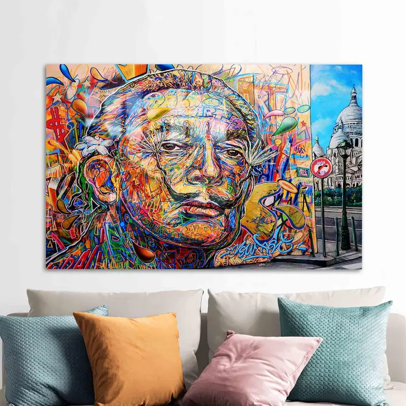 サルバドール・ダリにインスピレーションを得たカラフルな抽象プリントガラス