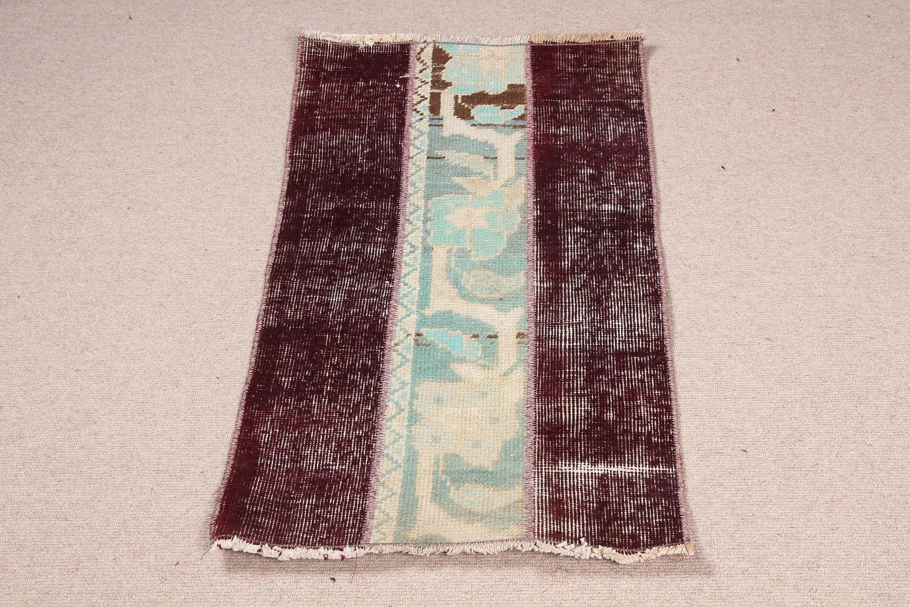 Vintage Rug, Small 1.7x3.2 ft Turkish Rug, Red Ikat Wool Rug - 1