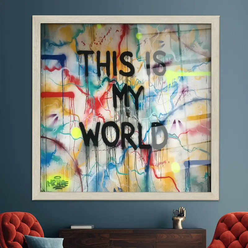 Elegant Printed Glass: My World, Colorful Graffiti Design