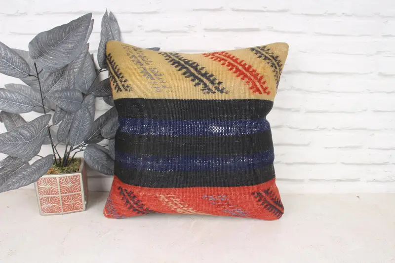 Oriental Cushion Cover, Handmade Kilim Cushion, Pillow Sham, Turkish Kilim Pillow, 18x18 Beige Cushion, Gift Pillow, Turkish Corner Pillow - 1