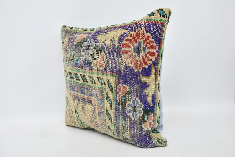 Turkish Kilim Pillow, Kilim Pillow Cover, Cushion Case, Vintage Kilim Pillow, Handmade Rug Seat Pillow Cover, 20x20 Blue Cushion - 4