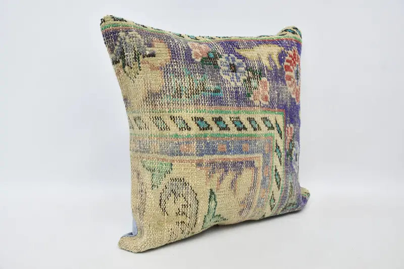 Turkish Kilim Pillow, Kilim Pillow Cover, Cushion Case, Vintage Kilim Pillow, Handmade Rug Seat Pillow Cover, 20x20 Blue Cushion - 3