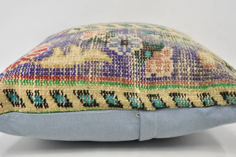 Turkish Kilim Pillow, Kilim Pillow Cover, Cushion Case, Vintage Kilim Pillow, Handmade Rug Seat Pillow Cover, 20x20 Blue Cushion - 6