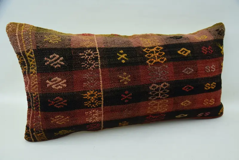 Pillow, Outdoor Pillow Case, 12x24 Red Pillow Case, Turkish Pillow, Ethnical Kilim Rug Pillow, Interior Designer Pillow, Knitted Pillow Sham - 2