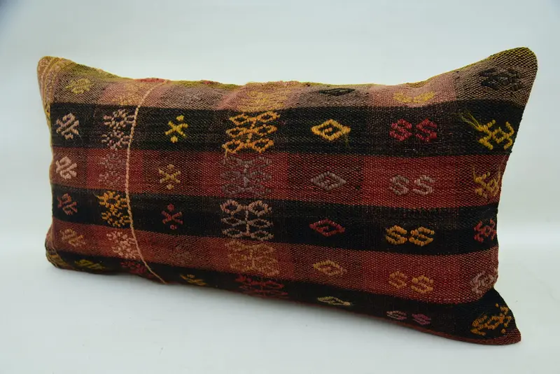Pillow, Outdoor Pillow Case, 12x24 Red Pillow Case, Turkish Pillow, Ethnical Kilim Rug Pillow, Interior Designer Pillow, Knitted Pillow Sham - 3