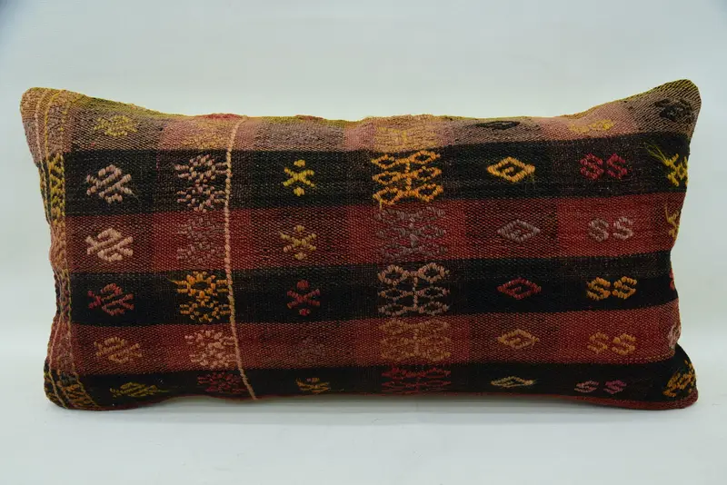 Pillow, Outdoor Pillow Case, 12x24 Red Pillow Case, Turkish Pillow, Ethnical Kilim Rug Pillow, Interior Designer Pillow, Knitted Pillow Sham - 1
