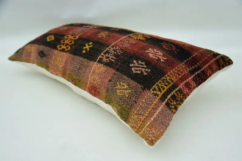 Pillow, Outdoor Pillow Case, 12x24 Red Pillow Case, Turkish Pillow, Ethnical Kilim Rug Pillow, Interior Designer Pillow, Knitted Pillow Sham - 6