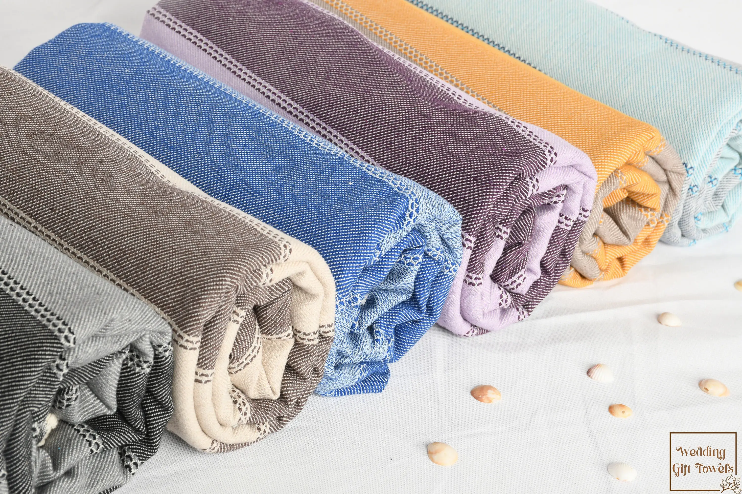Bridesmaid Gift Turkish Cotton Striped Towel, Beige, 36x67 Inches - 1