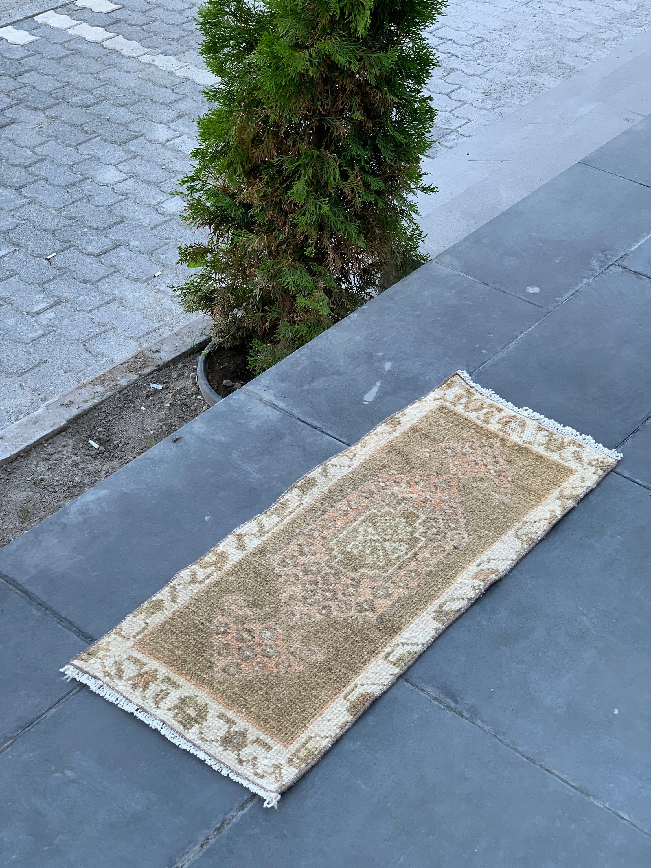 Turkish Rug, 1.2x3 ft Small Rug, Brown Oriental Wool Vintage Rug - 1