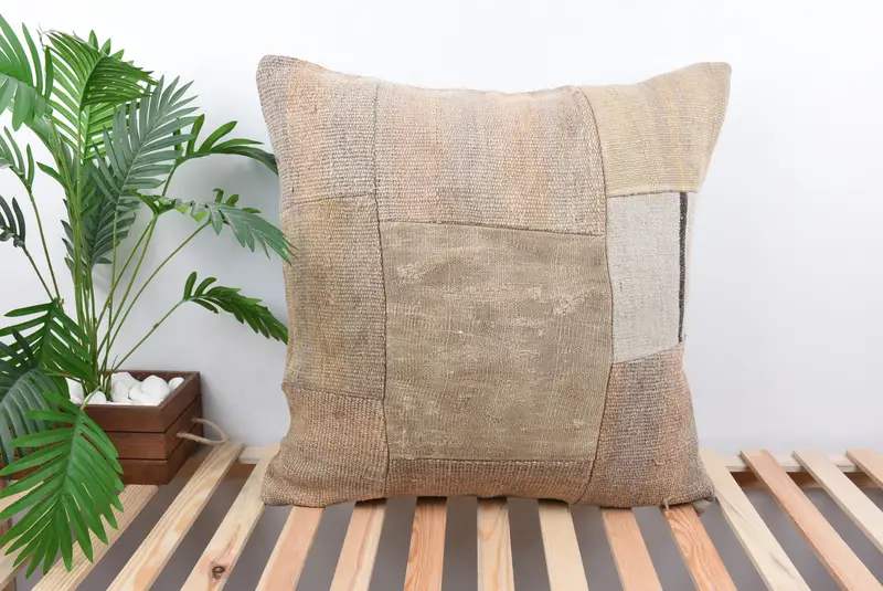 Ottoman Pillow Case, 28x28 Beige Pillow Cover, Pillow for Couch, Gift Pillow, Kilim Cushion Sham, Cushion, Shabby Chic Cushion Cover - 1