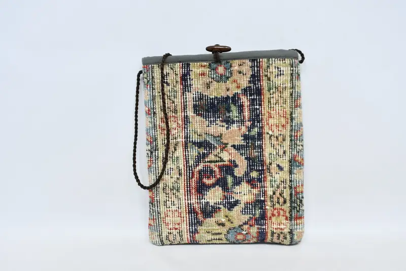 Vintage Motifli Steampunk Kilim Çanta, Yün Çapraz Çanta