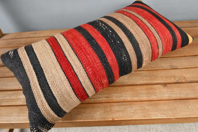 Cushion Cover, Turkish Pillow, Antique Pillows, Wool Kilim Pillow Cushion Cover, 12x24 Red Pillow Sham, Farmhouse Cushion Cover, Pillow for Sofa - 2