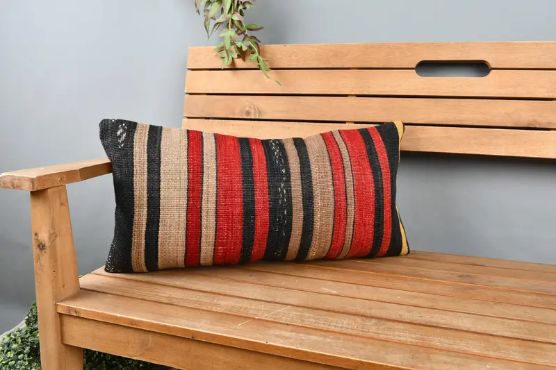 Cushion Cover, Turkish Pillow, Antique Pillows, Wool Kilim Pillow Cushion Cover, 12x24 Red Pillow Sham, Farmhouse Cushion Cover, Pillow for Sofa - 1