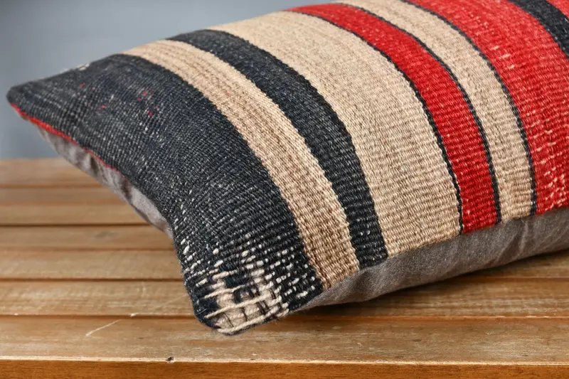 Cushion Cover, Turkish Pillow, Antique Pillows, Wool Kilim Pillow Cushion Cover, 12x24 Red Pillow Sham, Farmhouse Cushion Cover, Pillow for Sofa - 4