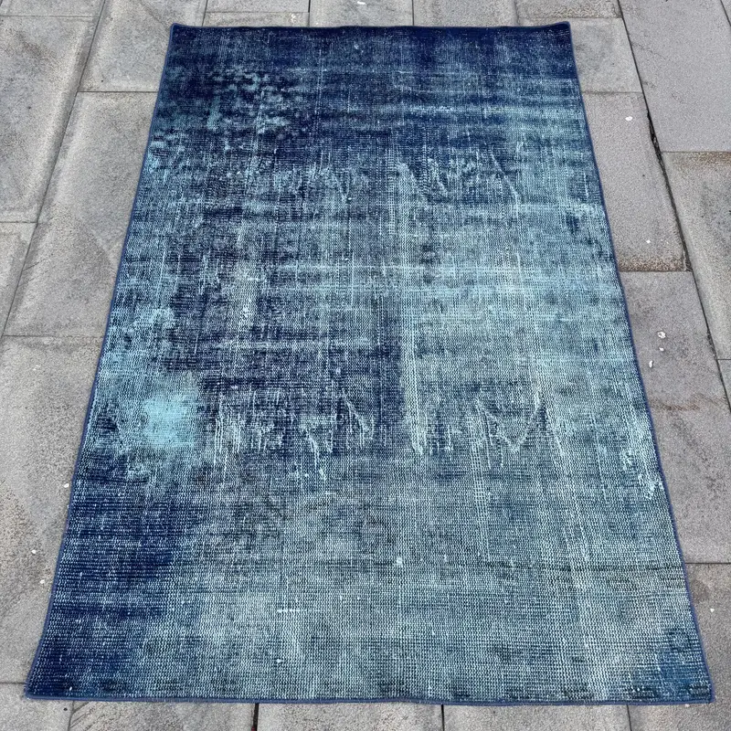 3,7x5,7 ft Teppich, türkischer Akzentteppich, blauer Oushak Massivteppich - 1