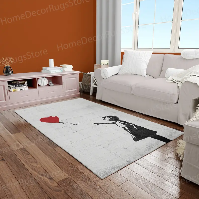 Bedruckter Teppich „Girl Graffiti“: Banksy-inspiriertes zeitgenössisches Kunstdekor