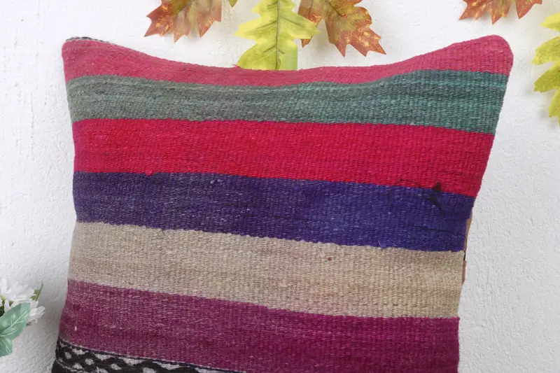 Vintage Kilim Throw Pillow, Pillow Cover, Rustic Cushion Cover, Pillow for Sofa, 16x16 Red Pillow, Patio Cushion Case, Throw Kilim Pillow - 5