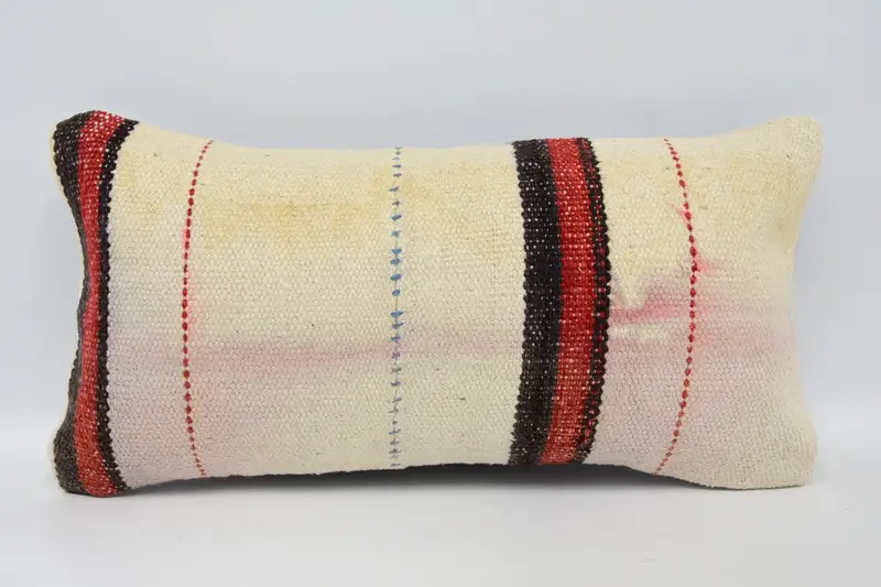 Striped Throw Beige Cushion Cover, Wool Gift 8x16 inch Pillow - 1