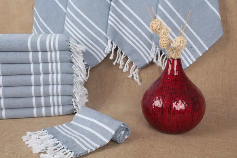 Hand Towel Organic Cotton Striped Beige, 18x36 Inches