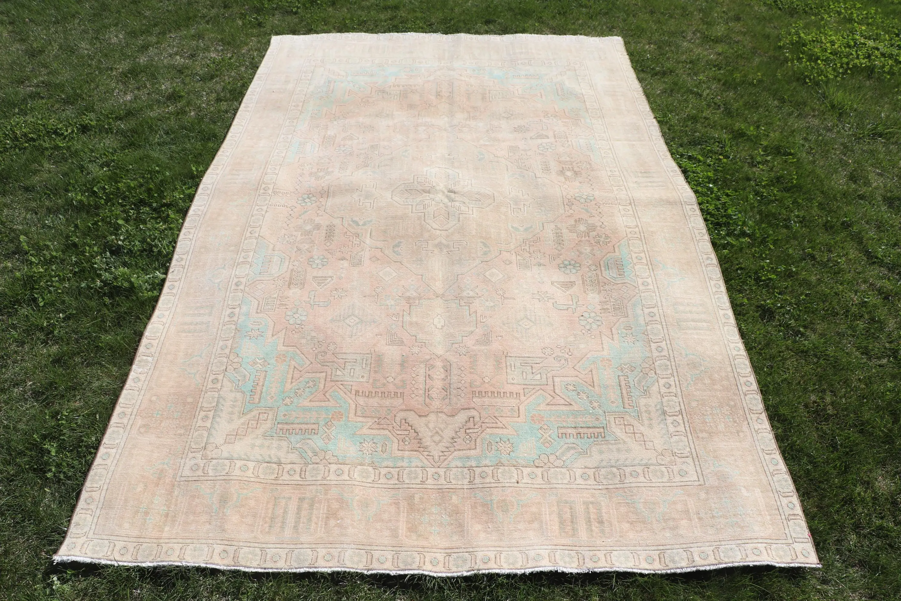 Vintage Halı, Büyük 6.2x9.8 ft Türk Halısı, Kahverengi Bordürlü Yün Halı - 1