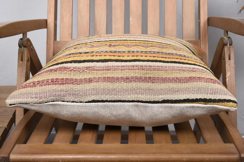 18x18 Yellow Cushion Case, Throw Kilim Pillow, Cotton Pillow Cover, Turkish Pillow, Cushion Case, Vintage Kilim Throw Pillow - 5