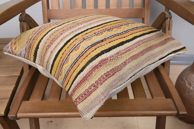 18x18 Yellow Cushion Case, Throw Kilim Pillow, Cotton Pillow Cover, Turkish Pillow, Cushion Case, Vintage Kilim Throw Pillow - 4