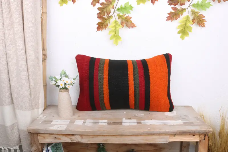 12x20 Red Cushion Cover, Handmade Rug Seat Pillow, Boho Pillow, Handmade Kilim Cushion, Ethnical Kilim Rug Pillow, Pillow Case, Comfy Throw Cushion - 1